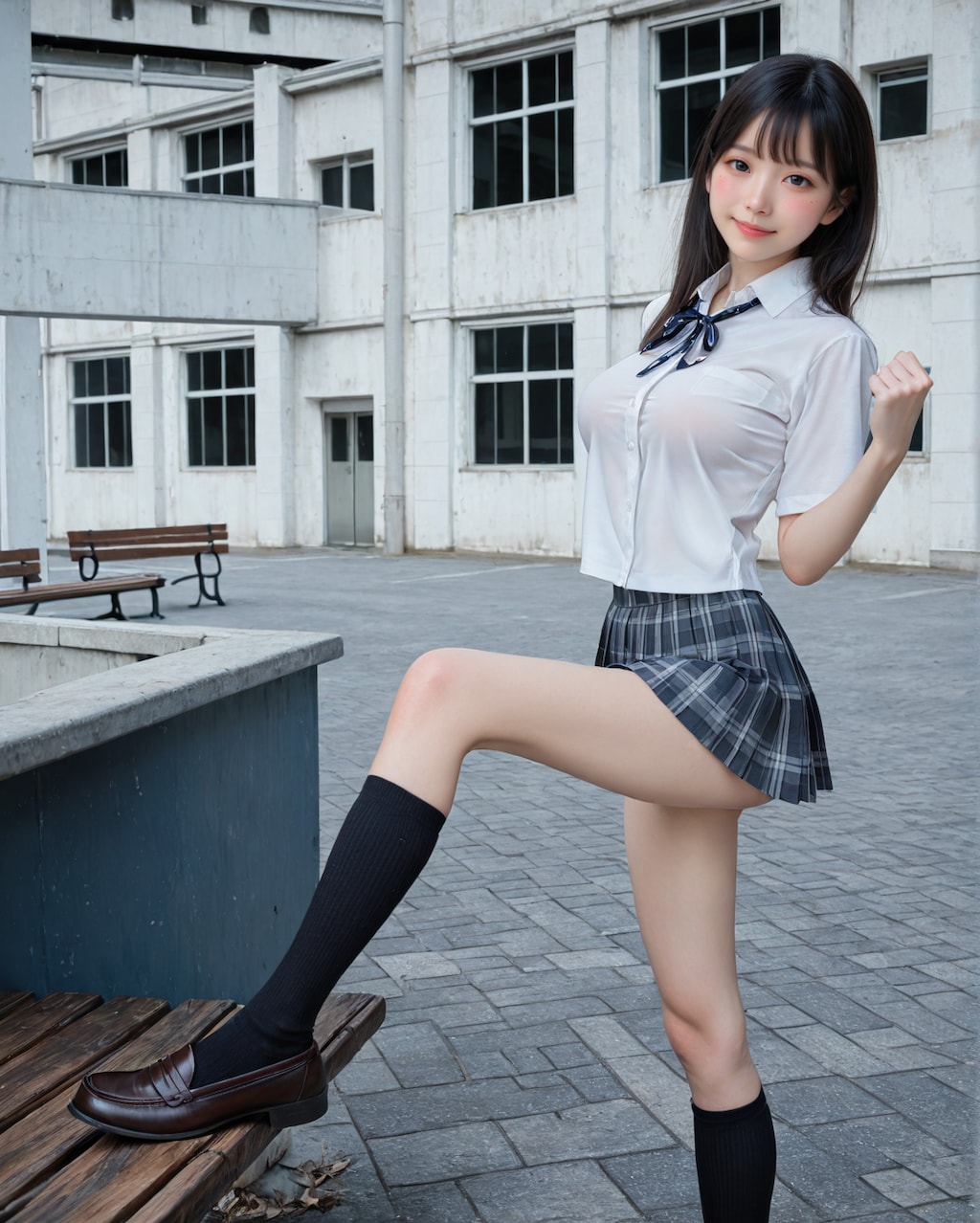 ガッツポーズする女