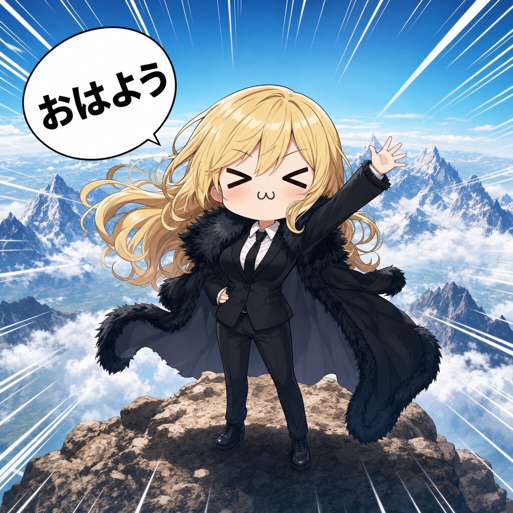 山の頂上から挨拶なエリザベス