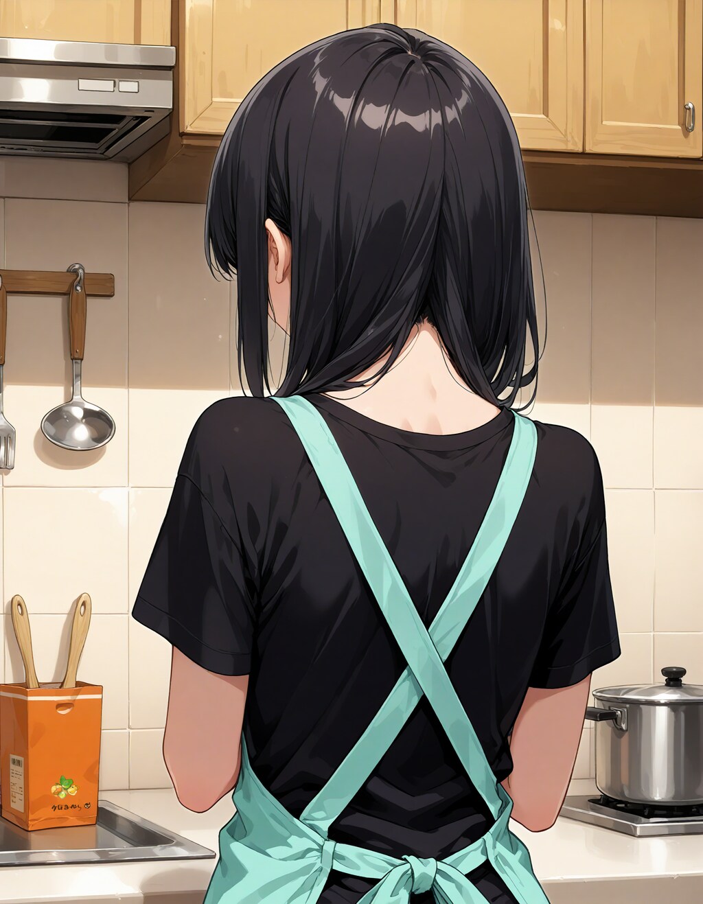 背中とエプロン