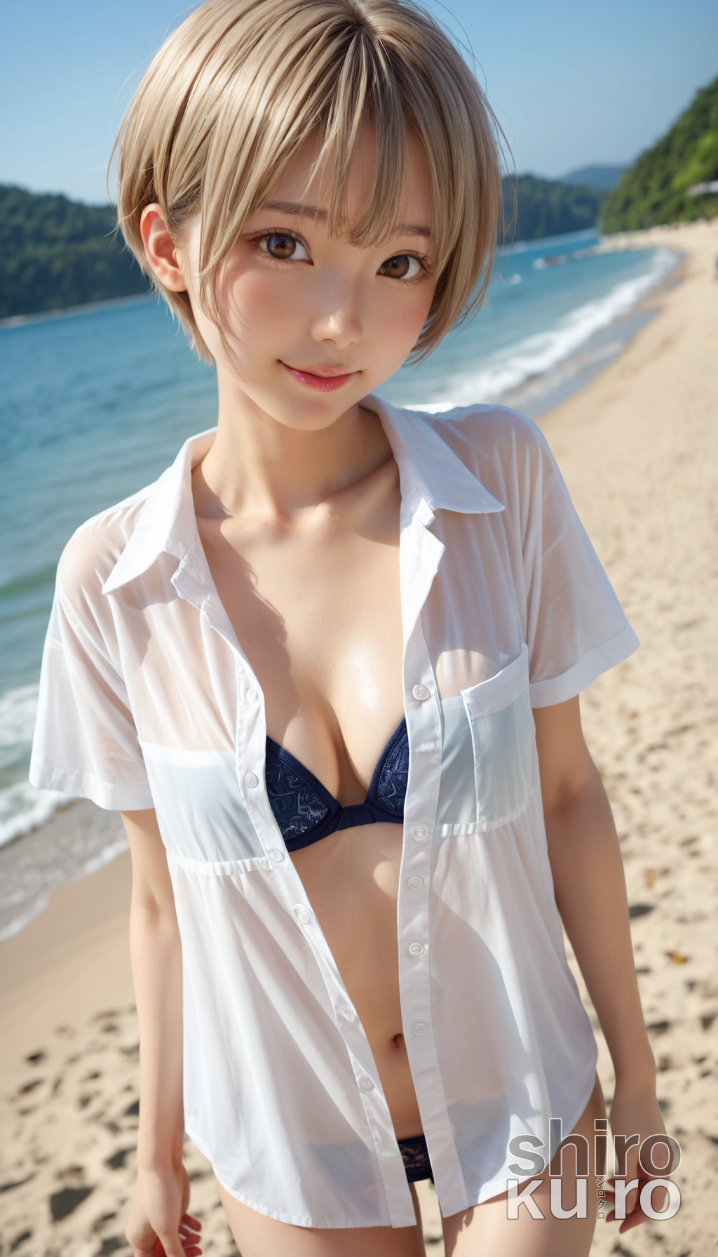 揺れる白シャツとビキニ