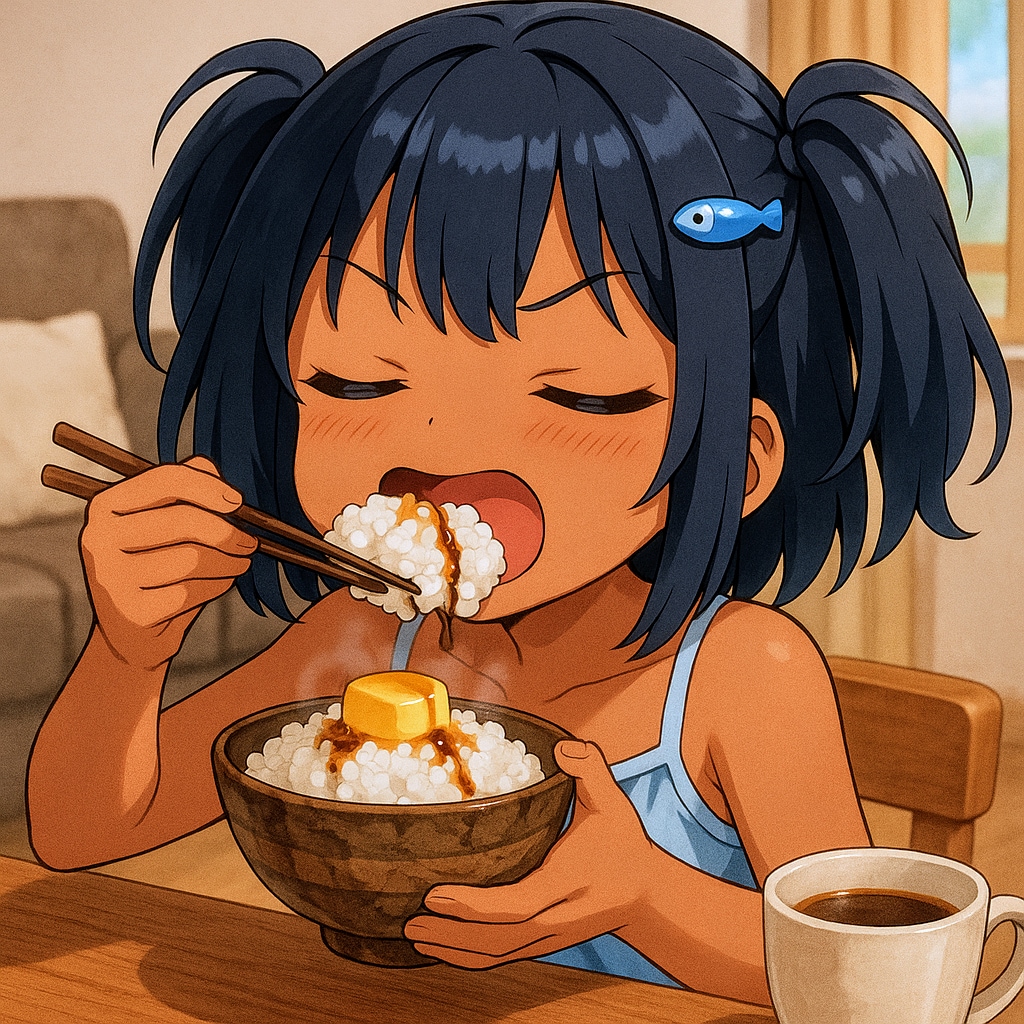 バター醤油ごはんを食べるこなつちゃん