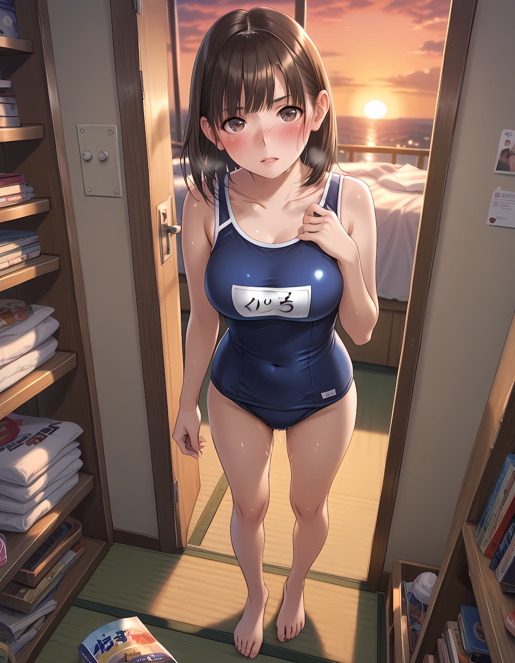 【ラブプラス】寧音さん：アパートの一室でスク水披露