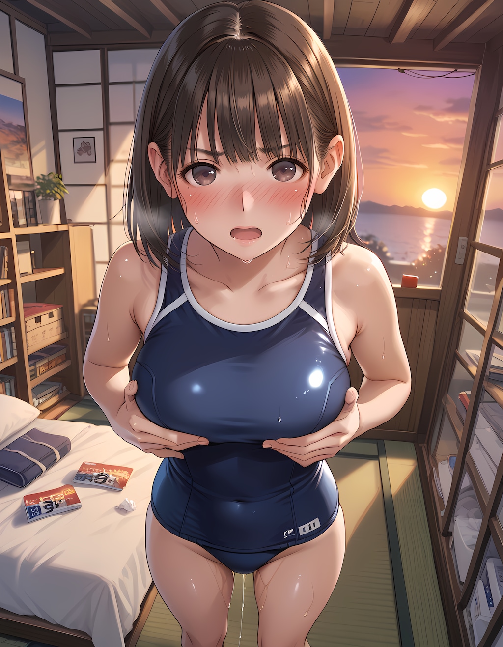【ラブプラス】寧音さん：アパートの一室でスク水披露