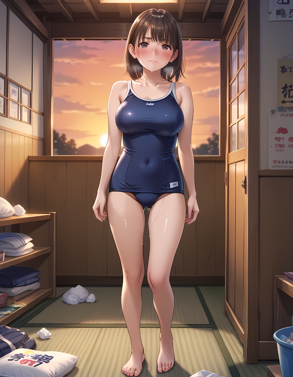 【ラブプラス】寧音さん：アパートの一室でスク水披露