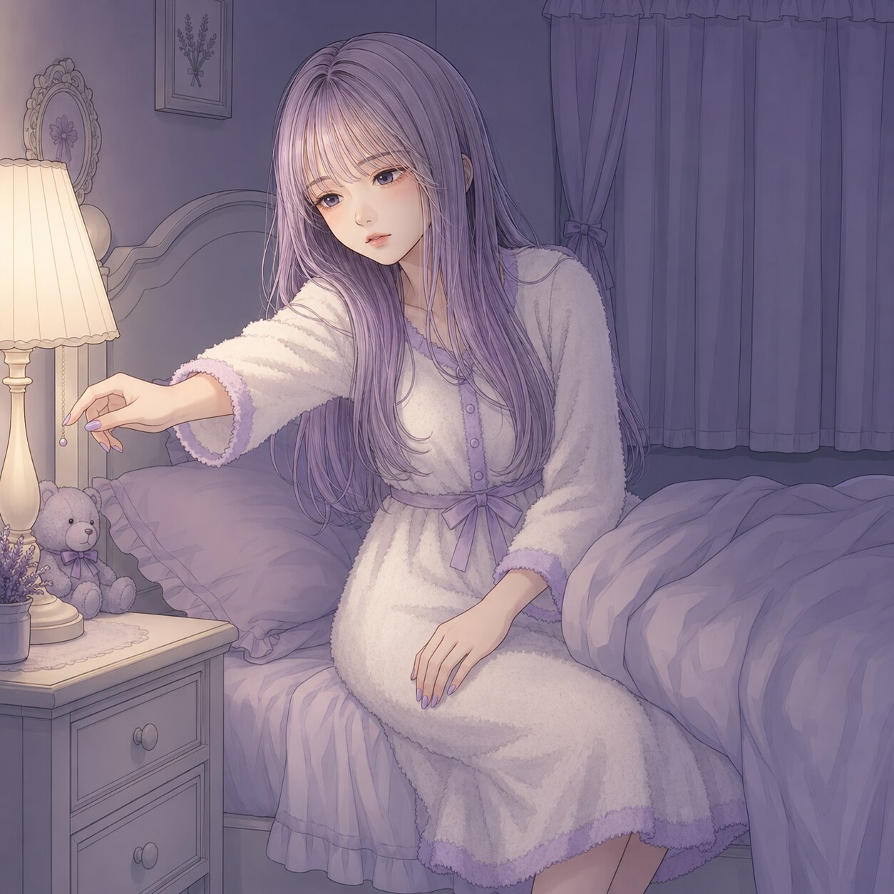 おやすみ🌙（ラベンダーちゃん） | の人気AIイラスト・グラビア