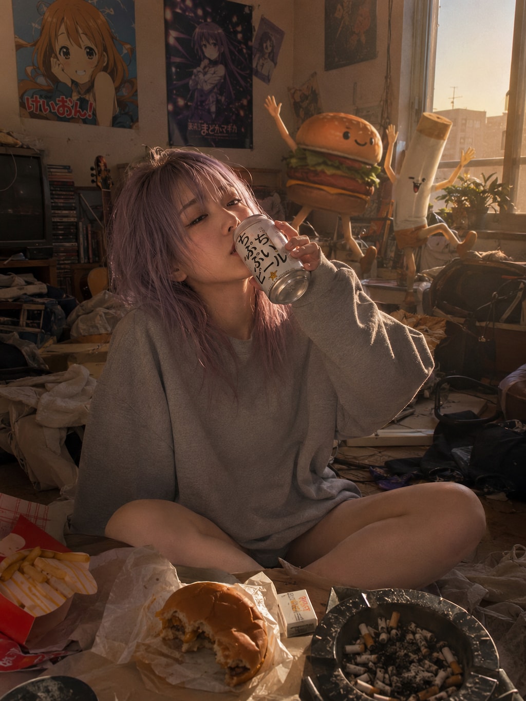 汚部屋でだらける人