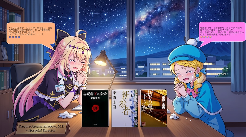 エリザとアルカナ院長、東野圭吾さんの冥福を祈る