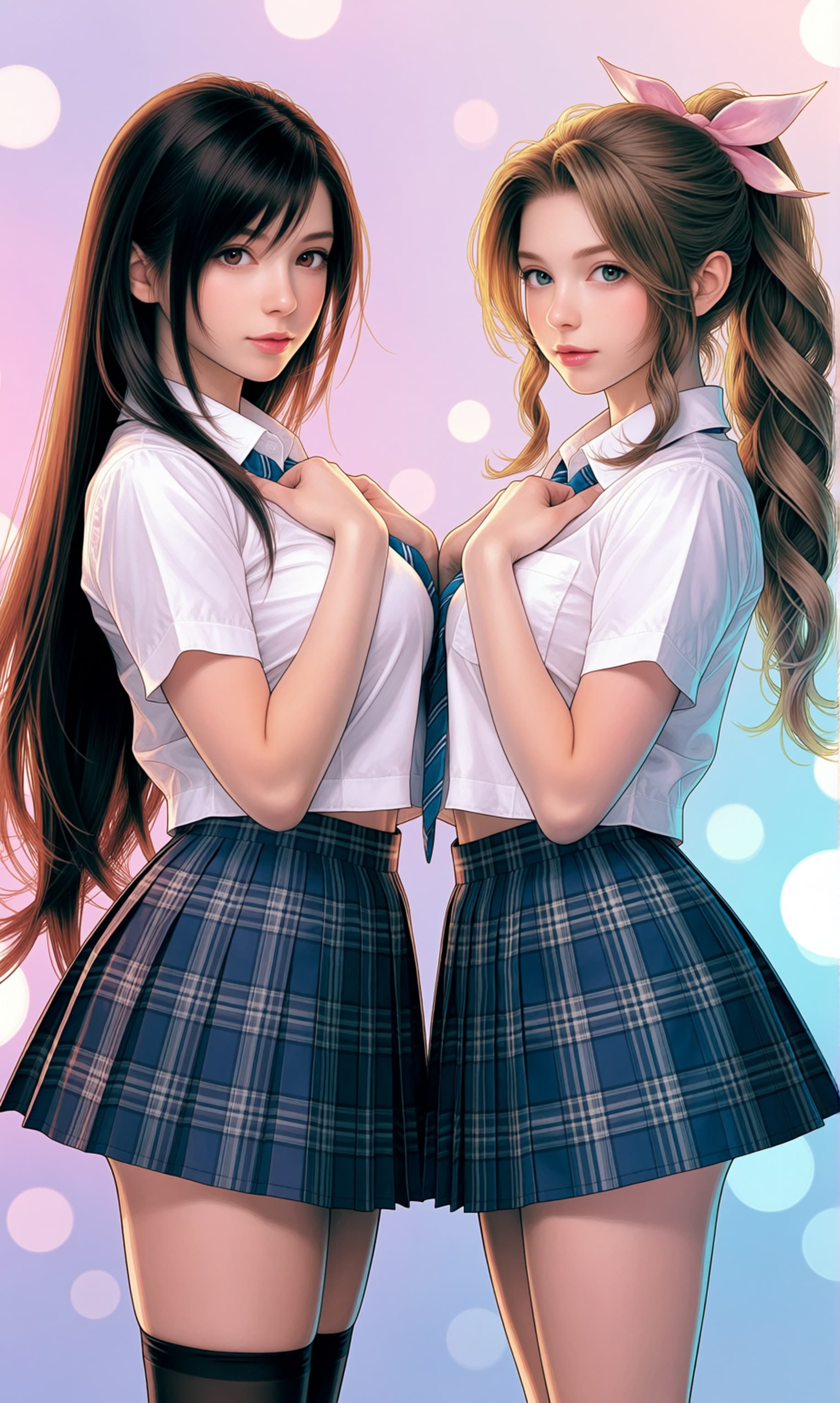 制服のティファさんとエアリスさん