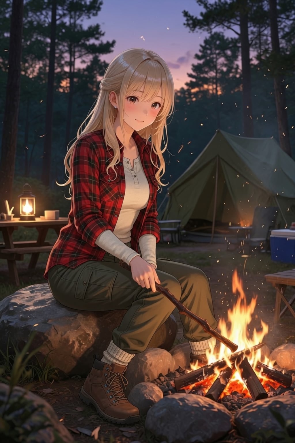 焚き火を楽しむ心愛ちゃん