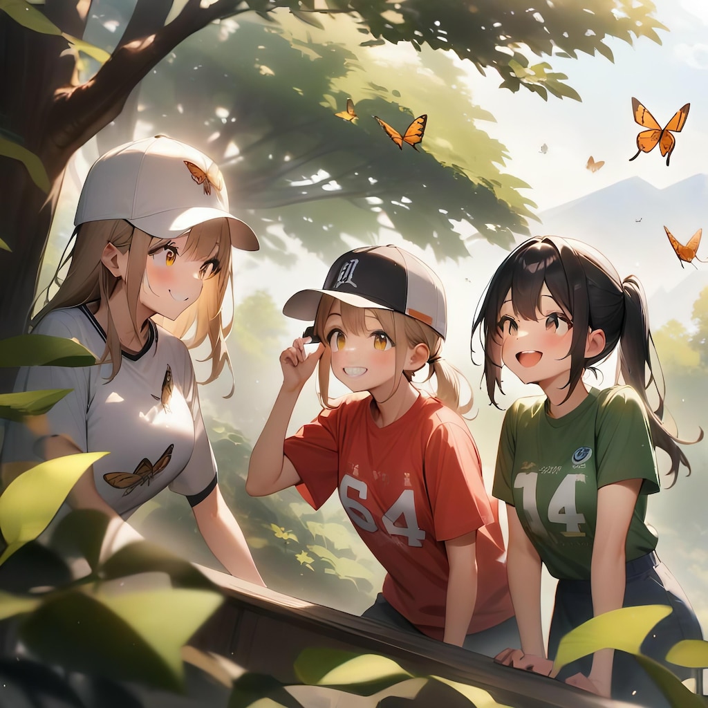 自然観察中の生物部の女子高生たち