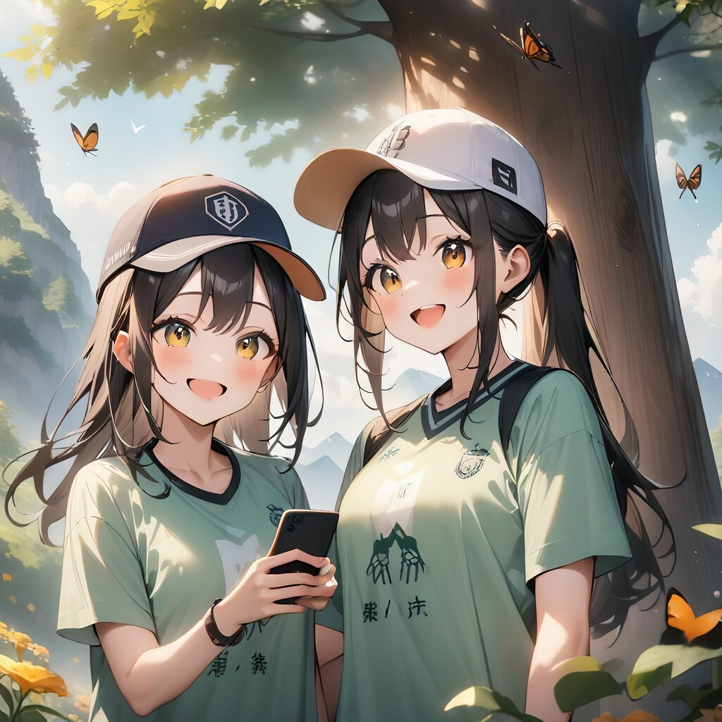 自然観察中の生物部の女子高生たち