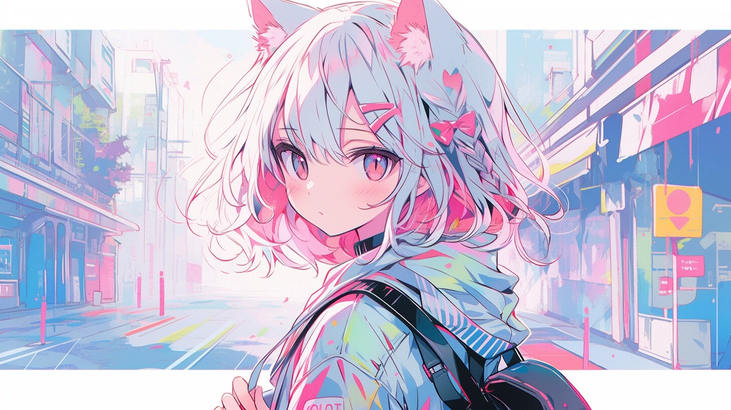 猫耳少女の虹色街角散歩
