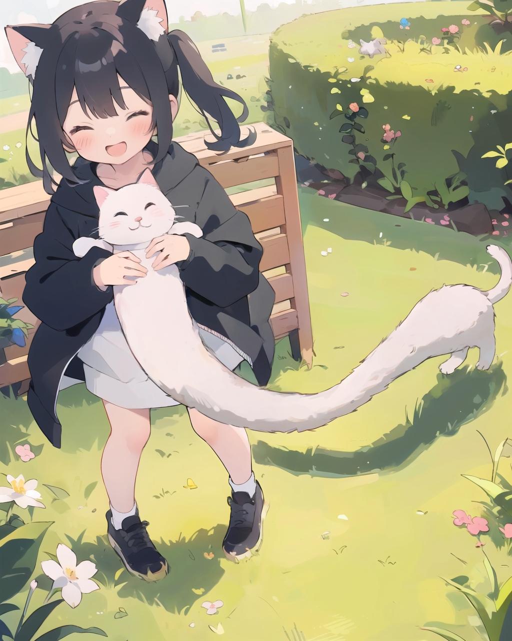 少女と伸び猫