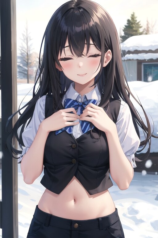 かっこかわいいパフ袖好きのタキシード美少女のロマンティックな雪見