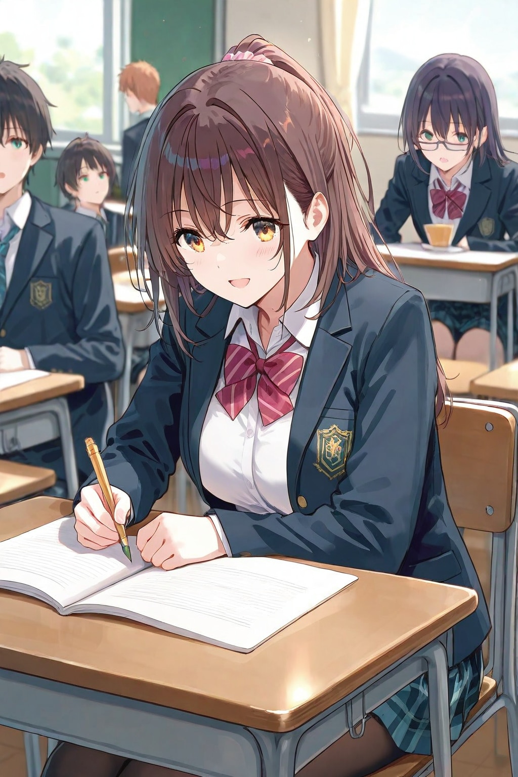 英語のテストを受けている高校生たち