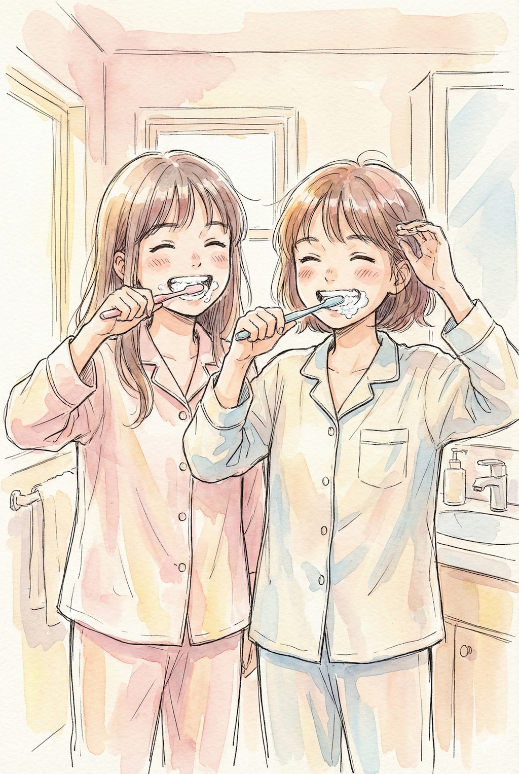 美少女姉妹が歯磨き🪥