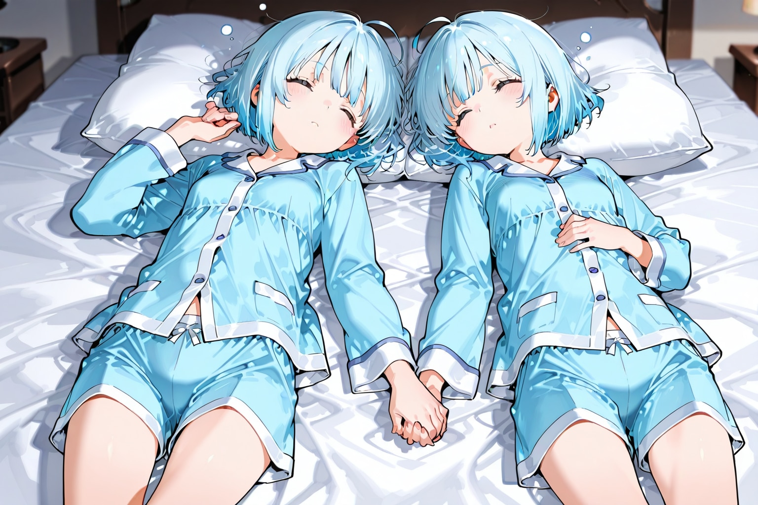 双子で手を繋いで就寝 | の人気AIイラスト・グラビア