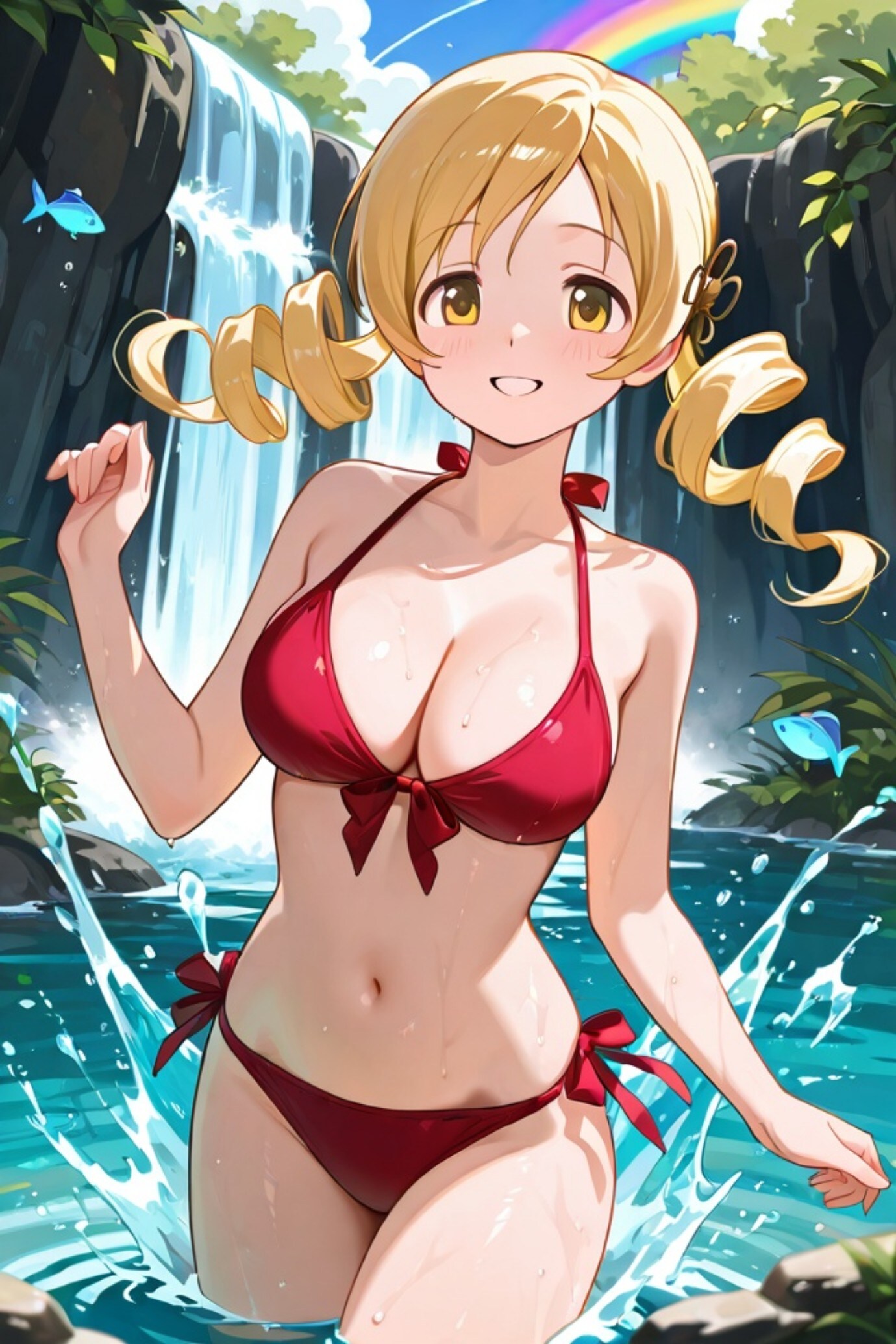 川で遊ぶマミさん
