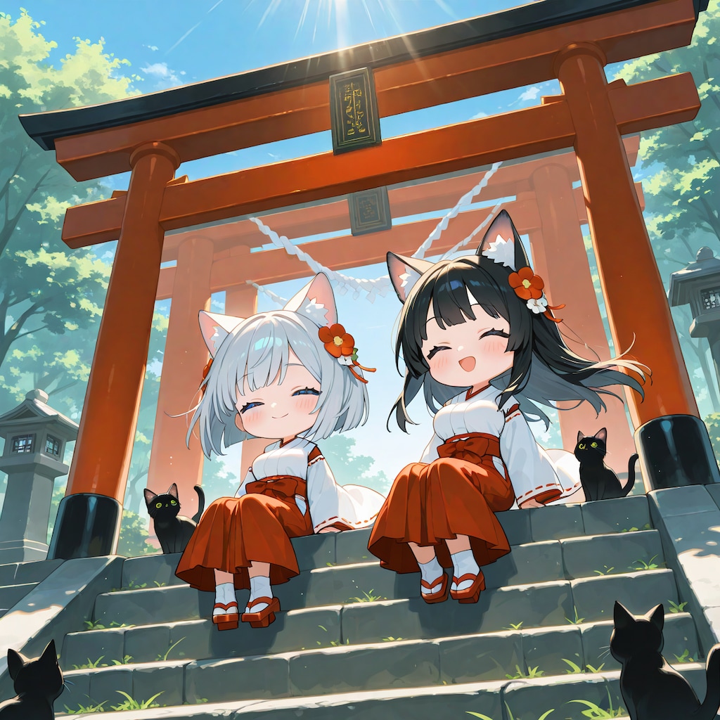 ちび猫巫女様と黒猫巫女様