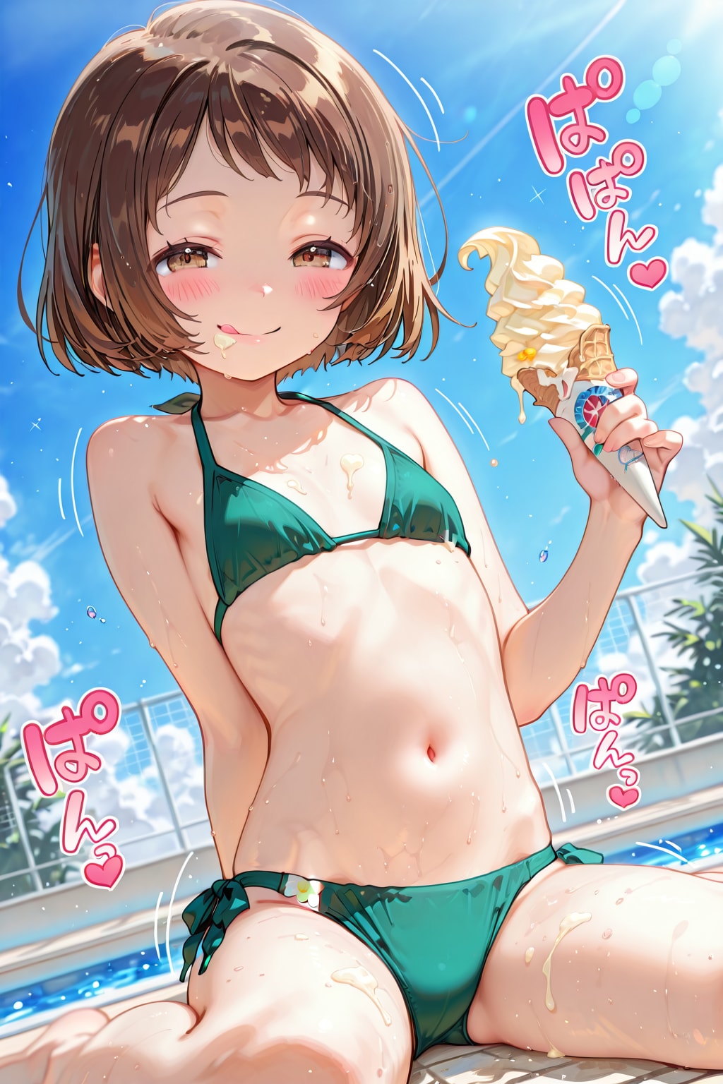 コフィちゃんの緑ビキニ姿・・・アイス買ってあげて撮らせてもらいましたｗ