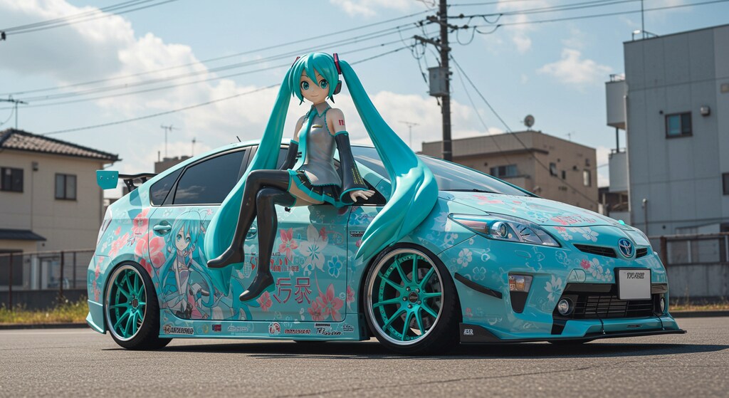 初音ミクとプリウスセダン