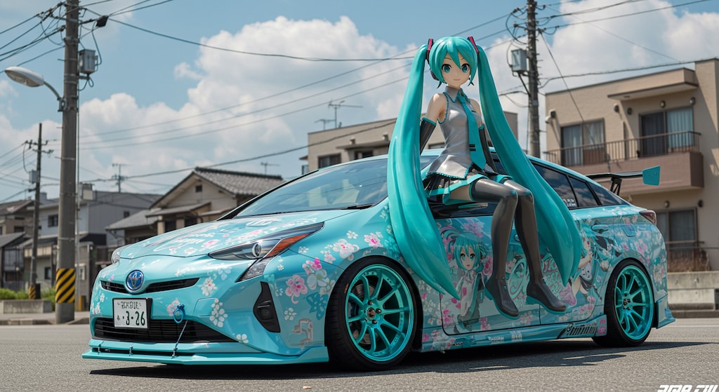 初音ミクとプリウスセダン