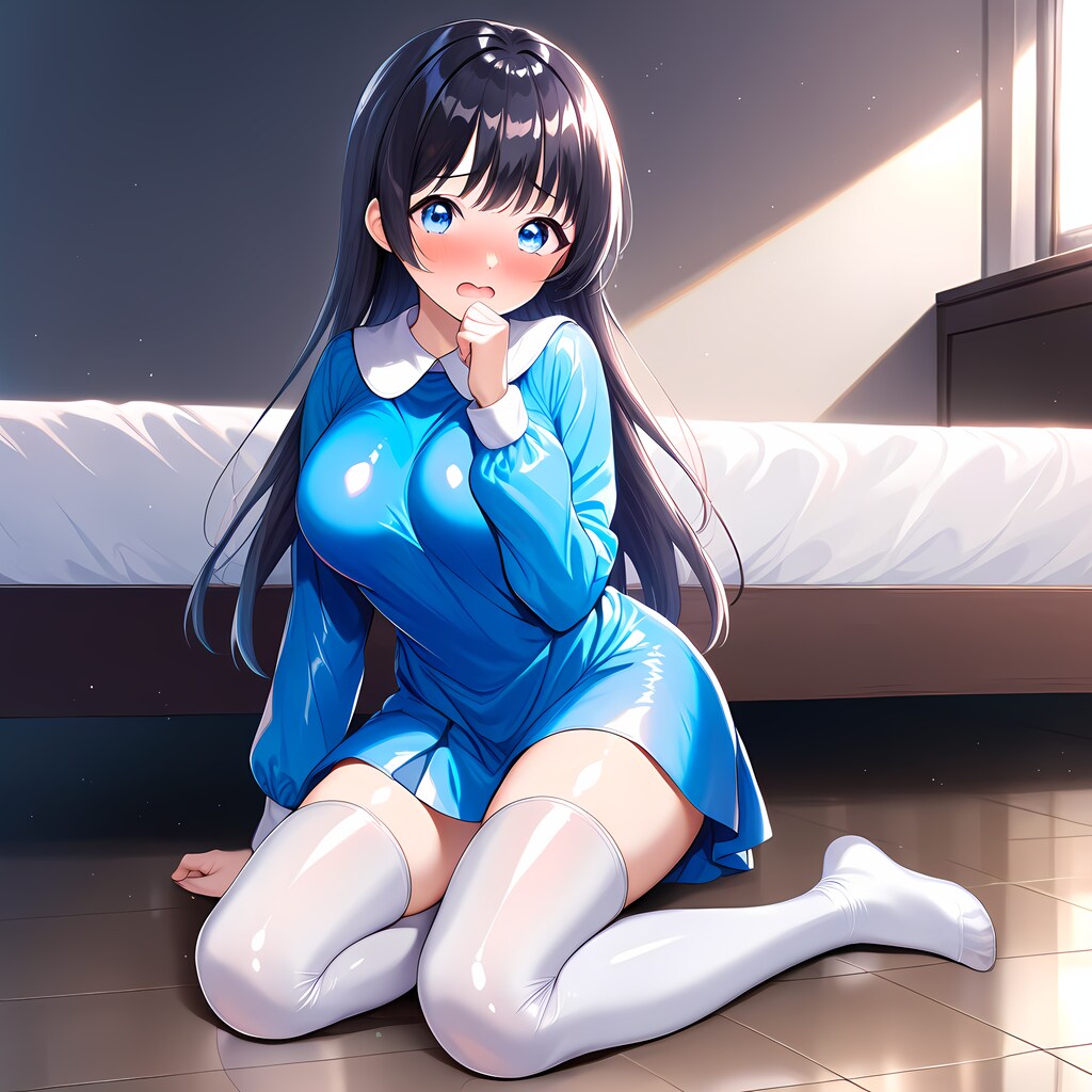 空色エナメルスモック白サイハイソックス