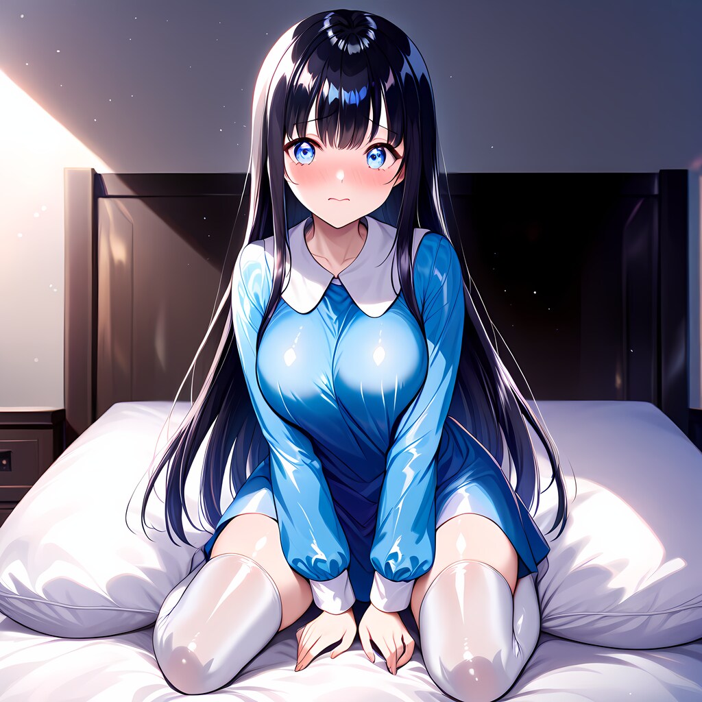 空色エナメルスモック白サイハイソックス