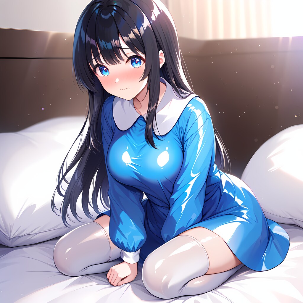 空色エナメルスモック白サイハイソックス