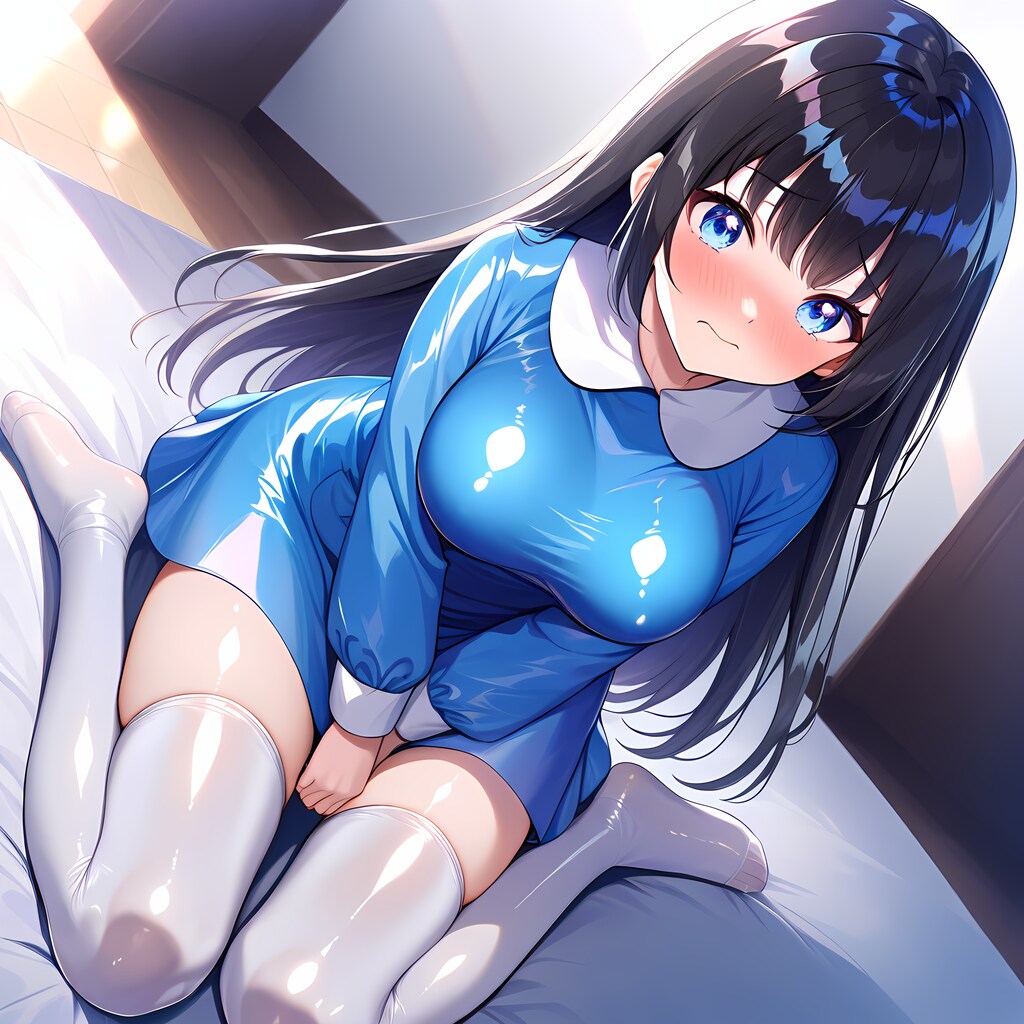 空色エナメルスモック白サイハイソックス