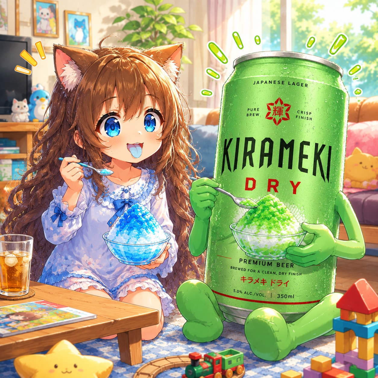 かき氷を食べる小さな女の子