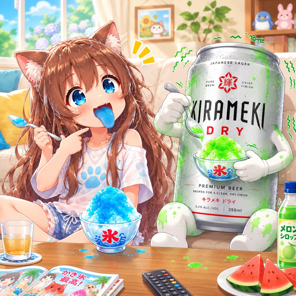 かき氷を食べる小さな女の子