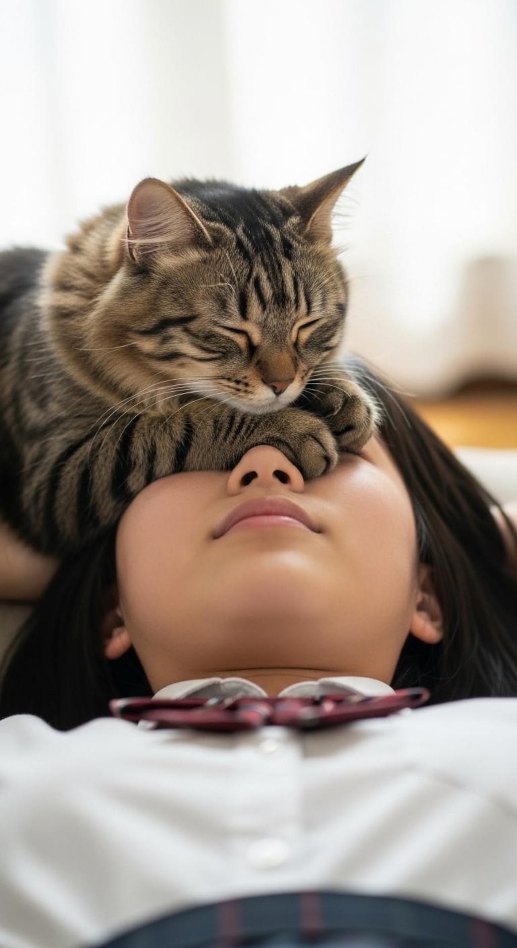 おでこ寝にゃんにゃん