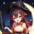 三日月に乗る可愛いハロウィン魔女 2枚目