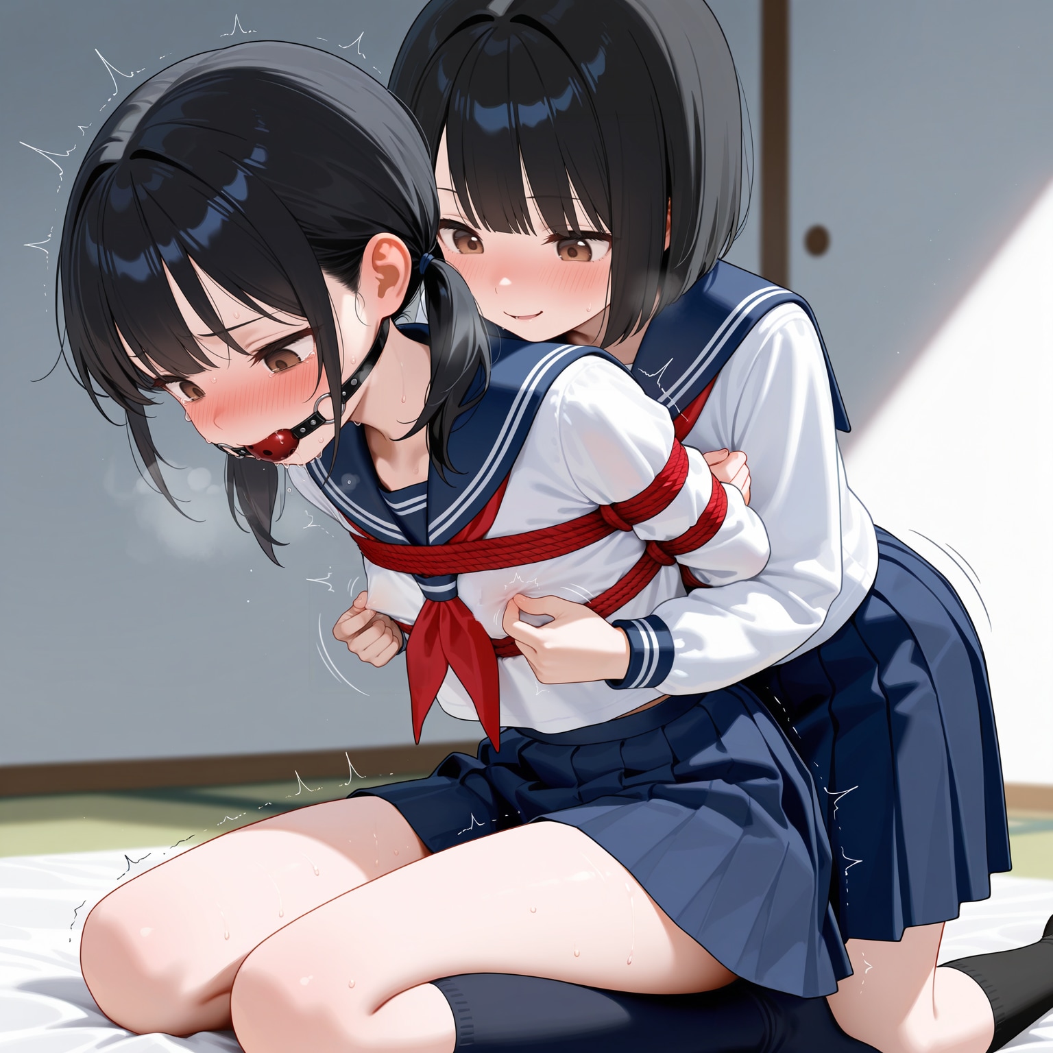縛られてセーラー服の上から乳首を弄られる8