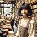 ボブヘアの黒髪の女の子が古本屋でアルバイトしているシーンのイメージ 4枚目