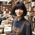 ボブヘアの黒髪の女の子が古本屋でアルバイトしているシーンのイメージ 6枚目