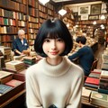 ボブヘアの黒髪の女の子が古本屋でアルバイトしているシーンのイメージ 12枚目