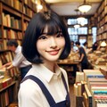 ボブヘアの黒髪の女の子が古本屋でアルバイトしているシーンのイメージ 11枚目