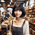 ボブヘアの黒髪の女の子が古本屋でアルバイトしているシーンのイメージ 10枚目