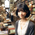 ボブヘアの黒髪の女の子が古本屋でアルバイトしているシーンのイメージ 7枚目