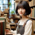 ボブヘアの黒髪の女の子が古本屋でアルバイトしているシーンのイメージ 3枚目