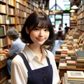 ボブヘアの黒髪の女の子が古本屋でアルバイトしているシーンのイメージ 9枚目