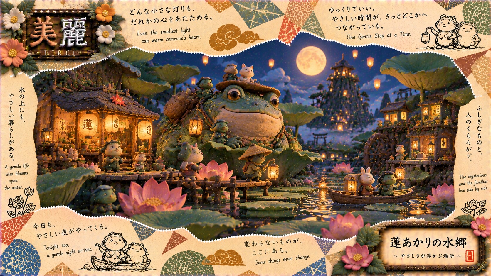 Lotus Lantern Village — A Gentle Night on the Water  Even the smallest light can warm someone’s hear | の人気AIイラスト・グラビア