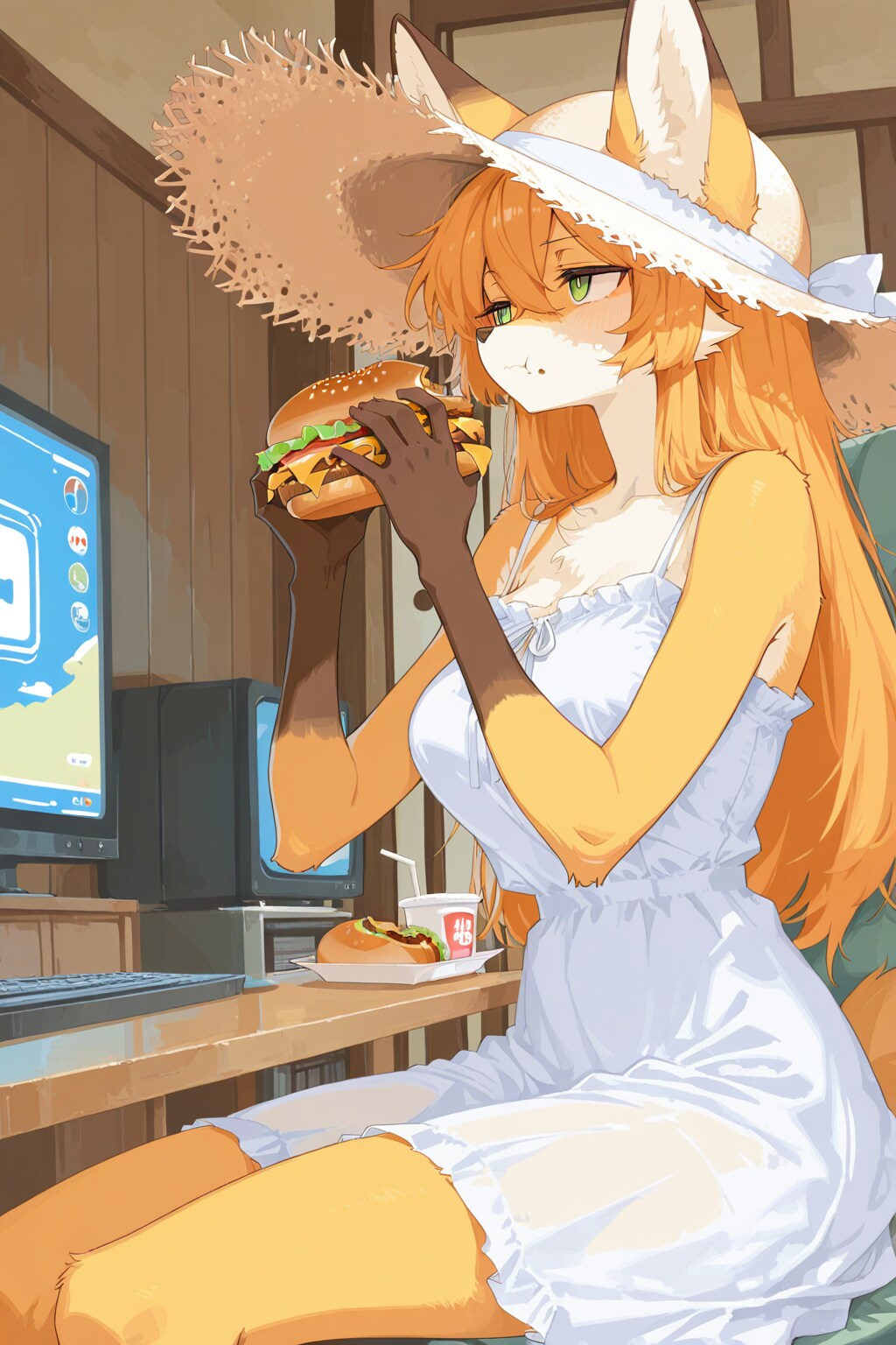 キツネさんハンバーガー中