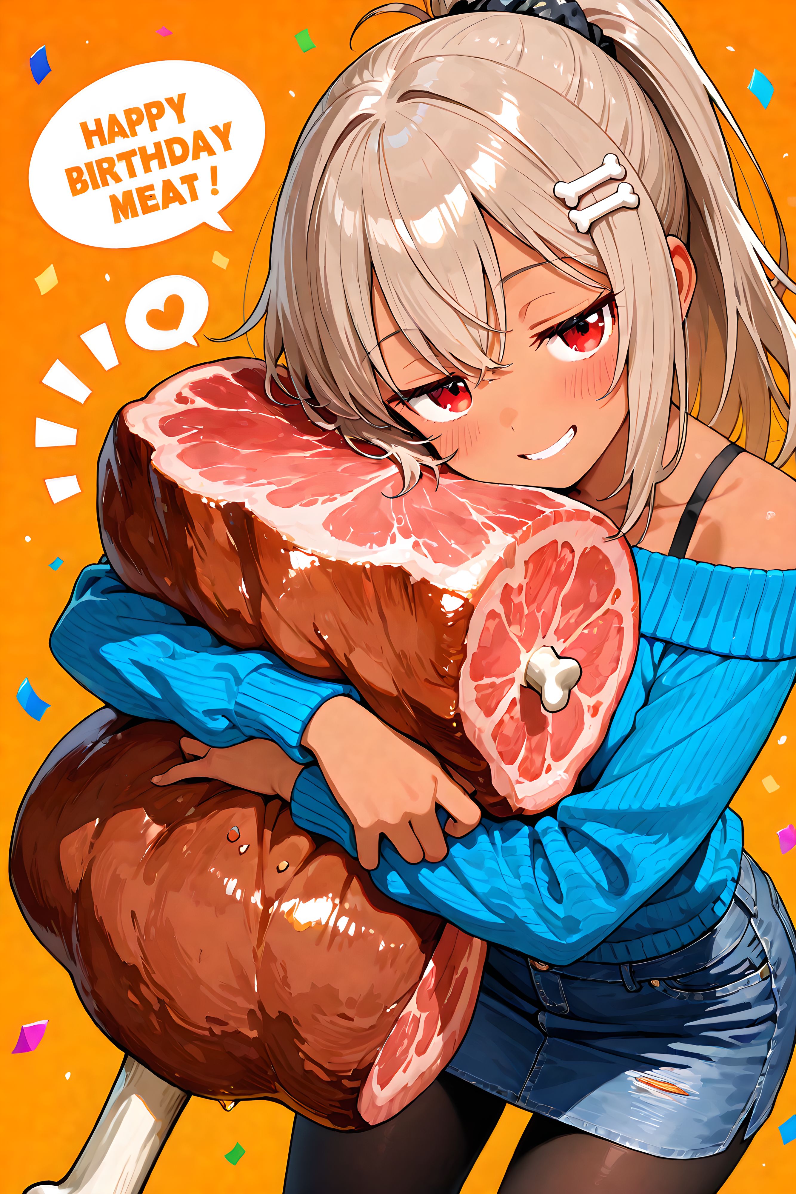 おにくちゃんお誕生日おめでとうございます！🎉🍖 | の人気AIイラスト・グラビア