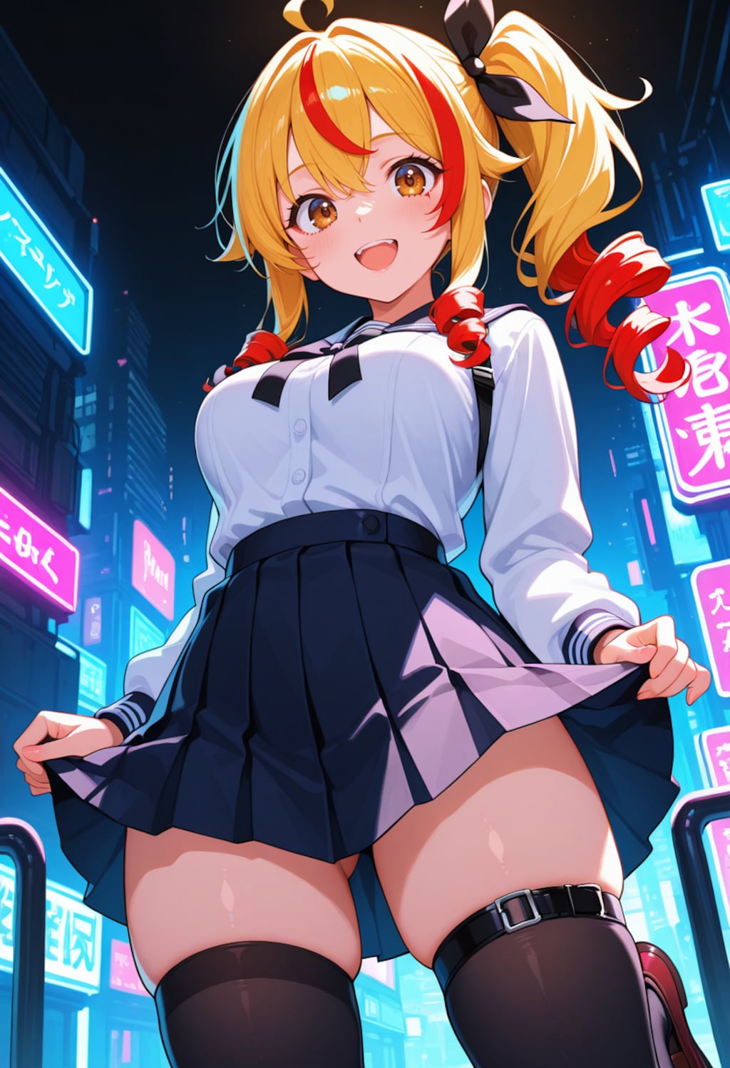 ネオンライトと金髪ギャル娘