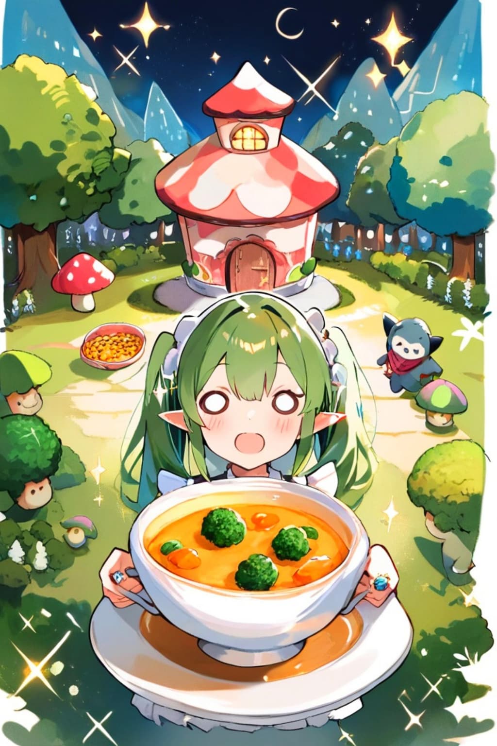 ブロッコリーとスープとエルフメイドちゃん