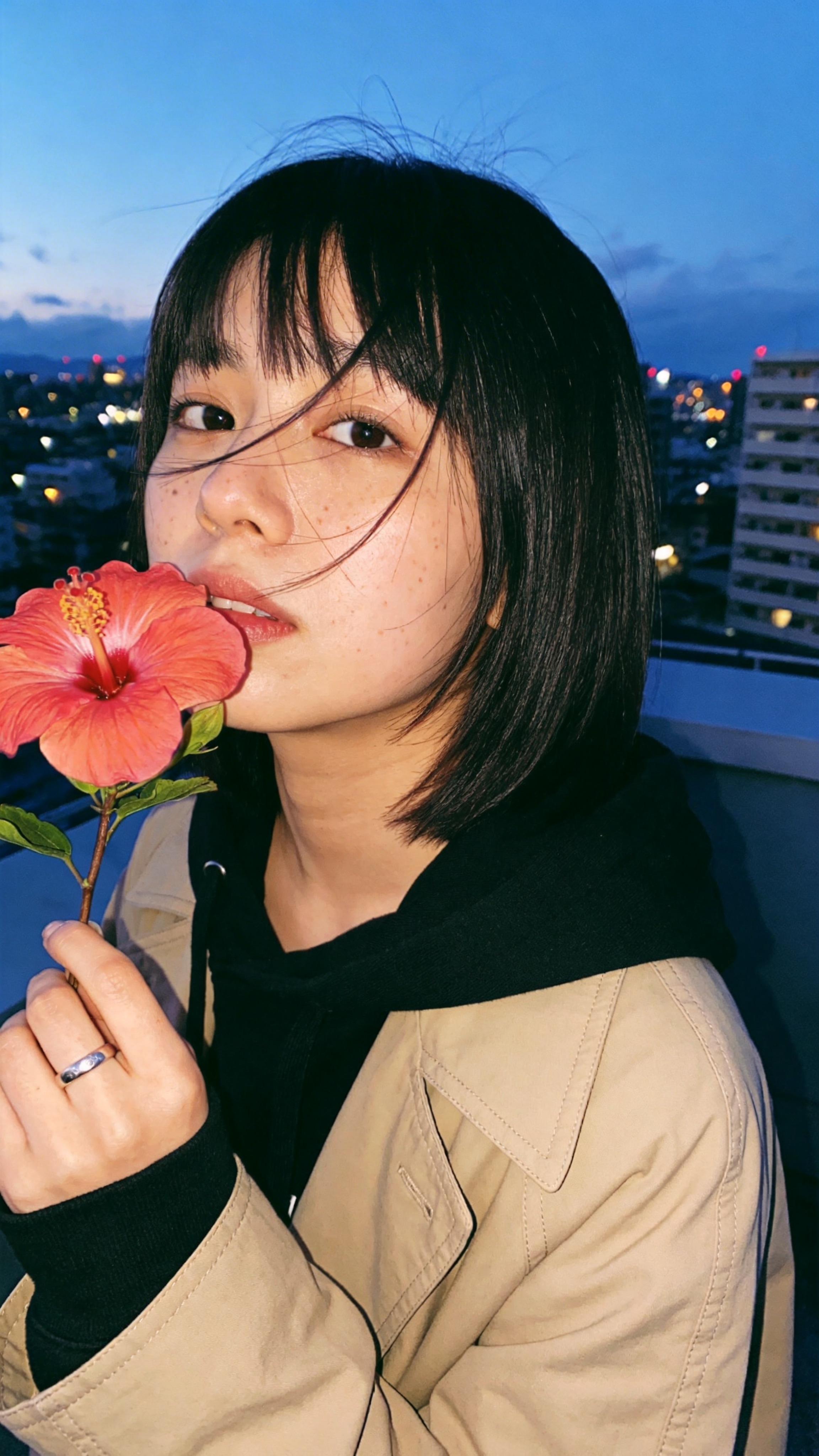 Crimson Bloom in the Wintry Dusk