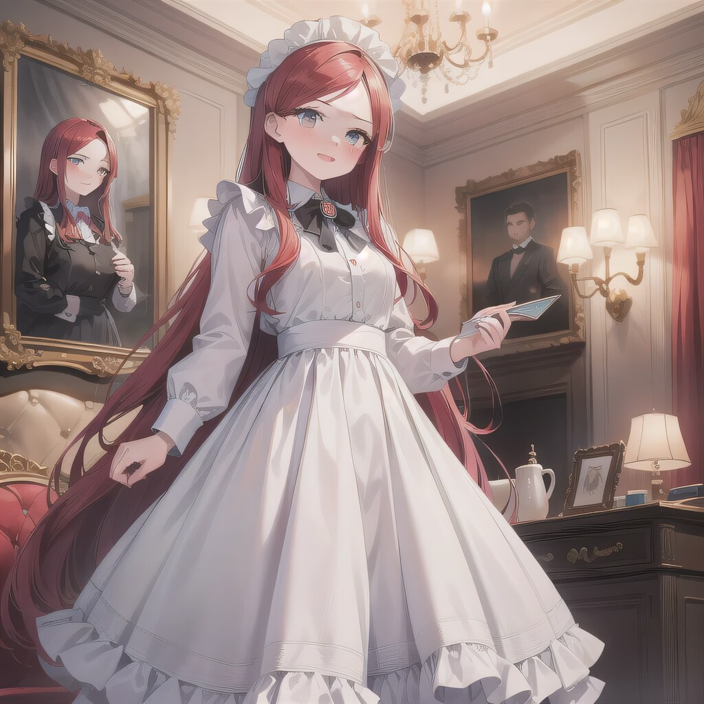 赤髪ロングでメイド服の少女３